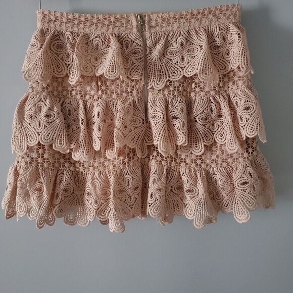 Aqua Rose Color Victorian Style Tiered Lace Mini Skirt Size S - Picture 4 of 4